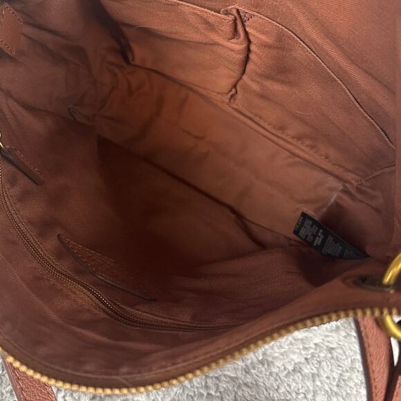 Fossil Crossbody Purse Keely Bag Brown Pebble Cowhide Black Sparkle Pockets - Picture 8 of 12